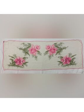 ECHO Pink Floral Silk Scarf Hand Rolled Japan Made Cottagecore